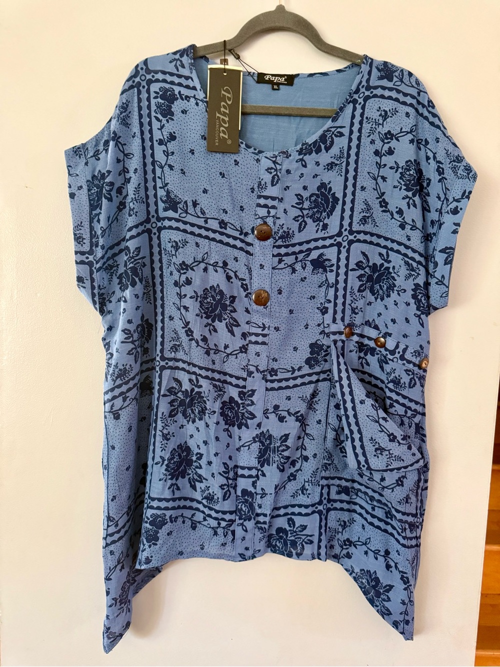 🇨🇦NWT • Papa Vancouver Blue Patchwork Blouse • Size XL